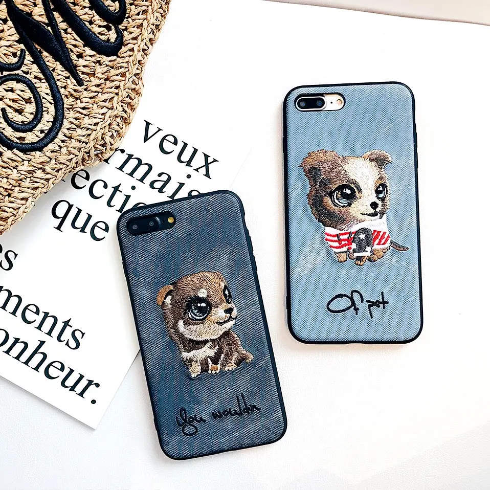 Embroidered dog phone case For iPhone 6 6S 7 8 Plus iphone Funda X XR XS MAX Drop-proof Back Covers |