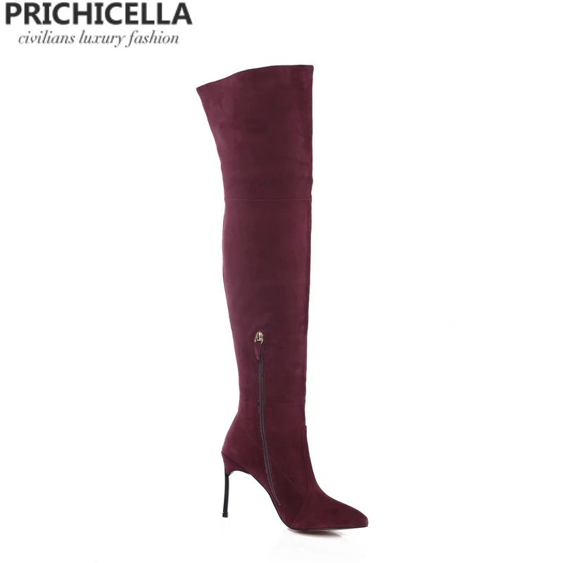 PRICHICELLA 8 см 10 см серый натуральная кожа сапоги выше колена высокие ботинки size34-42