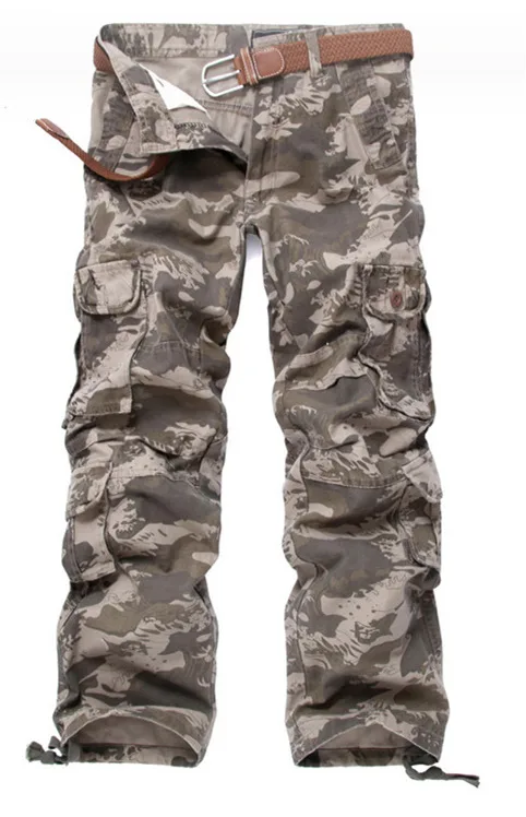 Gray Camouflage Мужские повседневные камуфляжные брюки с несколькими карманами, мужские военные брюки-карго, свободные брюки для мужчин, новое поступление - Цвет: Gray Camouflage