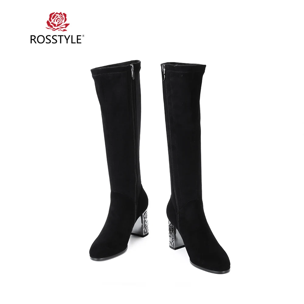 Женские замшевые сапоги ROSSTYLE простые однотонные Классические Теплые до колена
