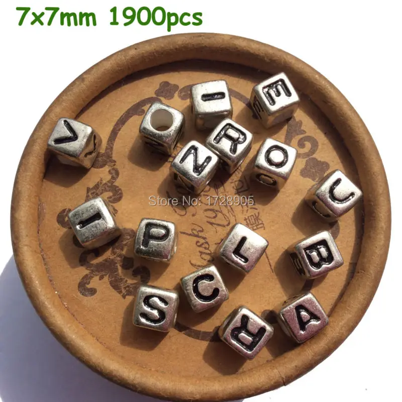 Silver Letter Beads 7mm 1900pc Acrylic Vintage Square Shape Cube Alphabets For Jewelry Making Big Hole Antique Bracelets Spacers