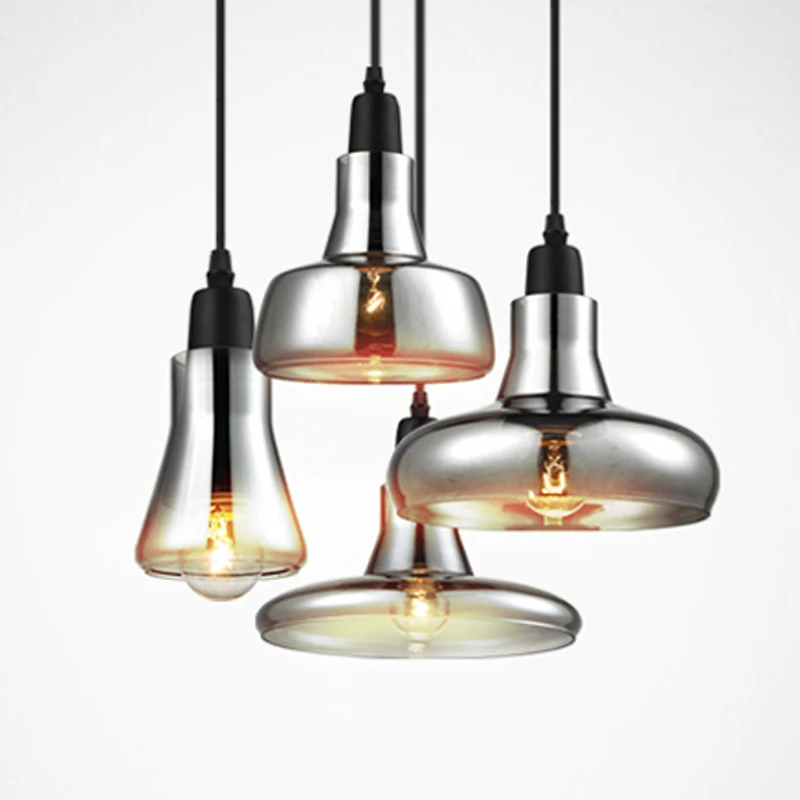 Винтажные стеклянный подвесной светильник серого цвета бесцветные