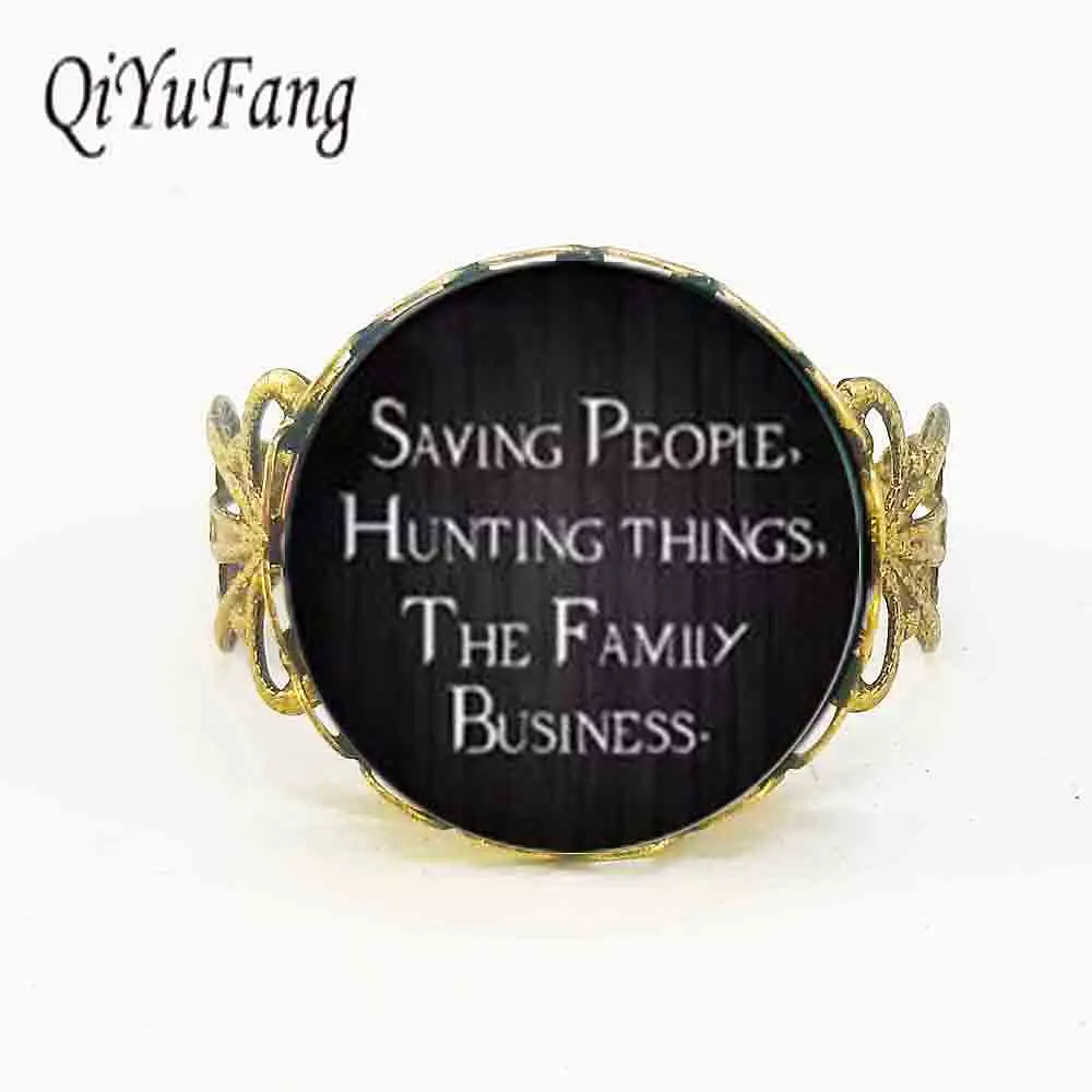 

supernatural leather Ring chain Saving People Hunting things family business Dean winchester sam glass Cabochon man woman