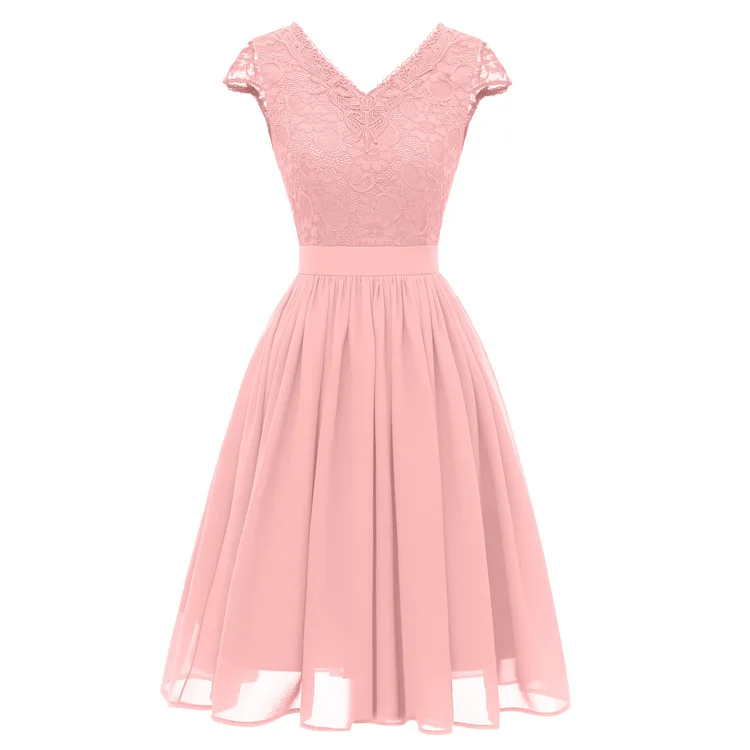 Офисное платье большого размера элегантное кружевное в богемном стиле розовое