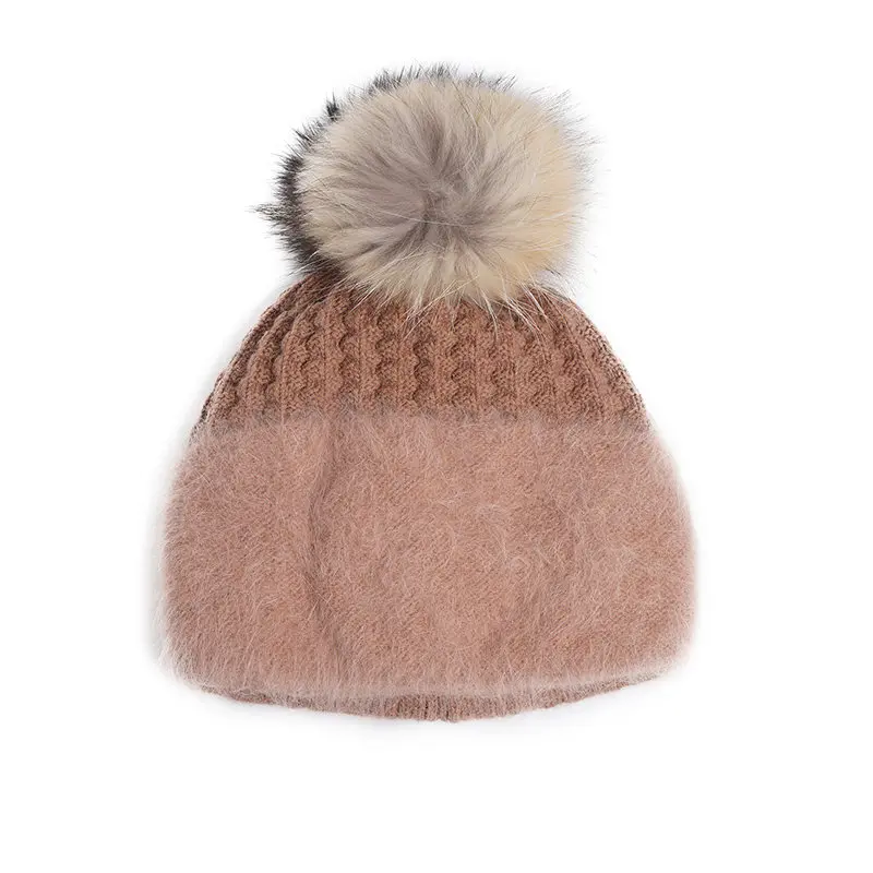 camel Pom Pom Charles Perra, женская шапка, Корейская версия, модная, теплая, кроличья шерсть, вязаные шапки, элегантные, женские, зимние шапки 3224 - Цвет: camel Pom Pom