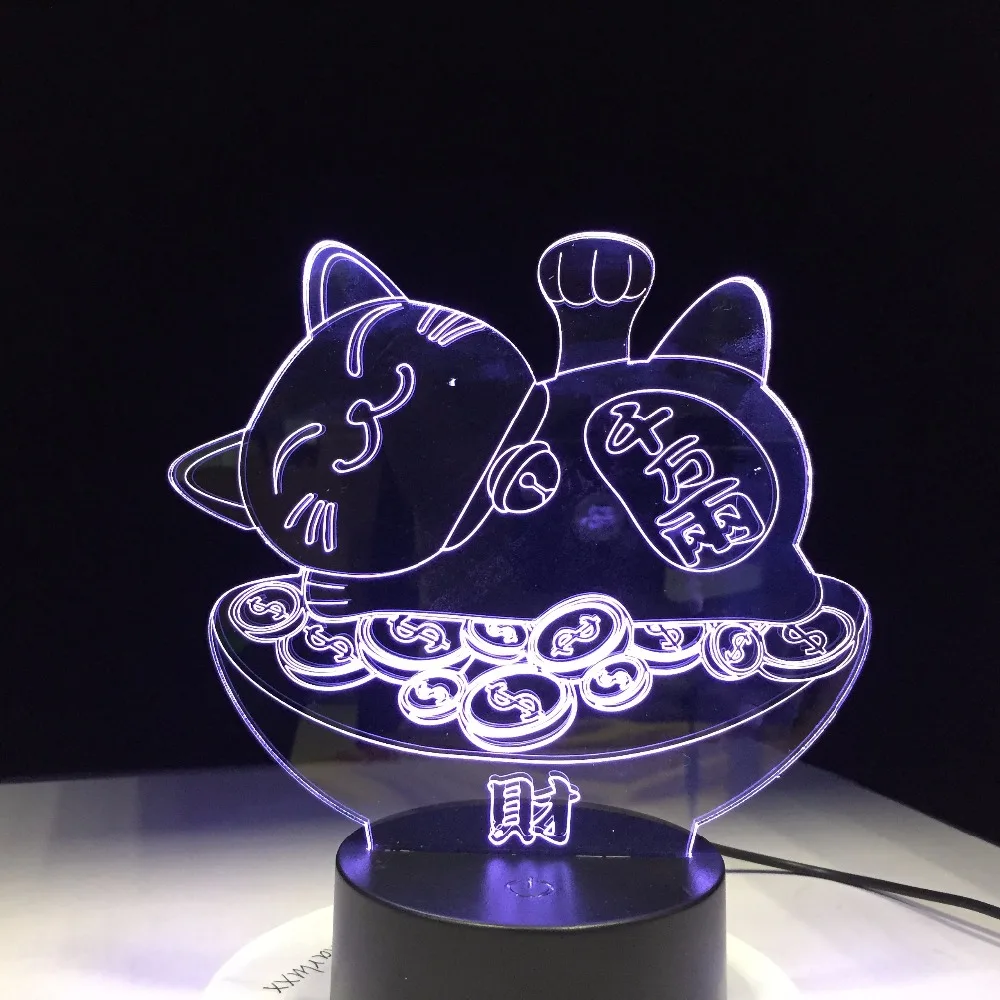 

Good Fortune Treasure Cat 3D Night Lava Lamp Creative 7 Color Changing LED Light RGB Mood Bedroom Table Decor Gift Drop Shipping