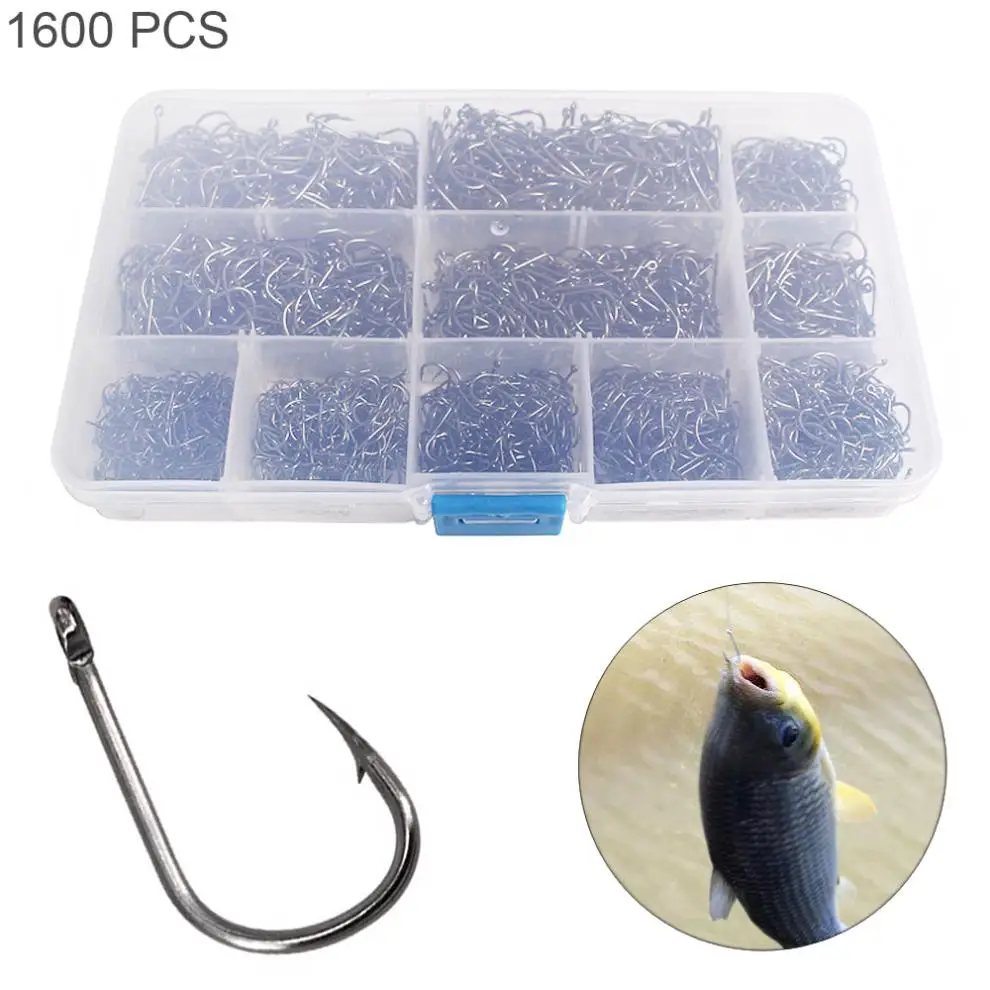 

1600pcs/lot 3#-12# 10 Size Carbon Steel Carp Fishhook Set Fishing Hooks Kit Barbed Jig Hole Hook with Fishing Tackle Box