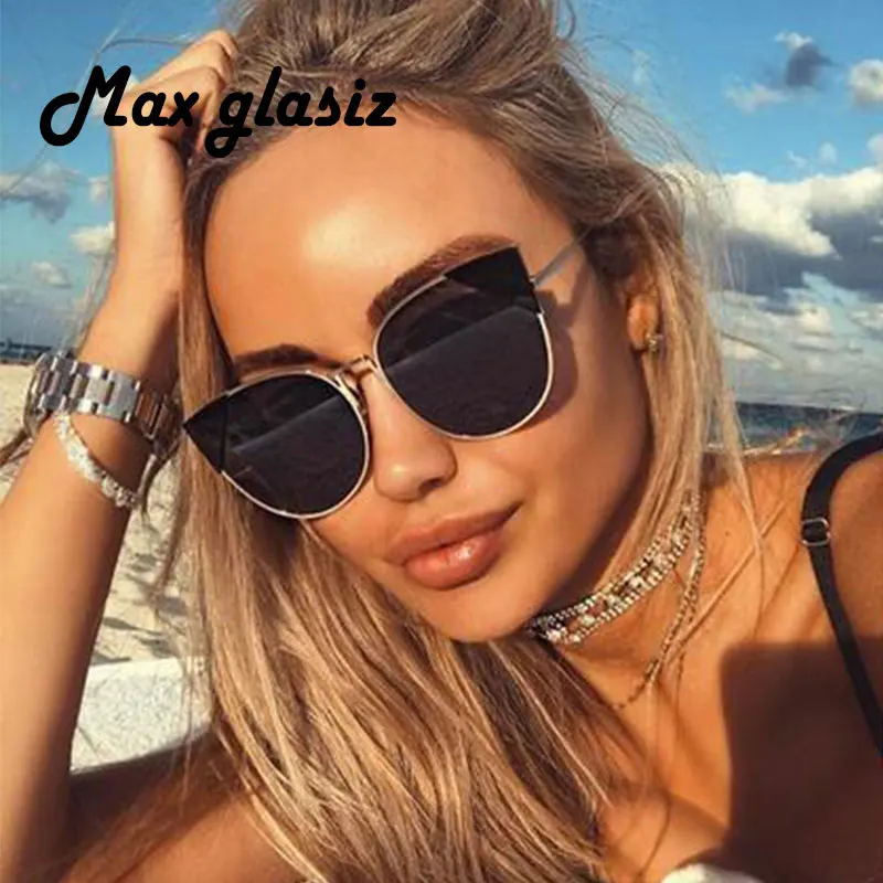 Новые модные зеркальные розовые солнцезащитные очки кошачий глаз женские