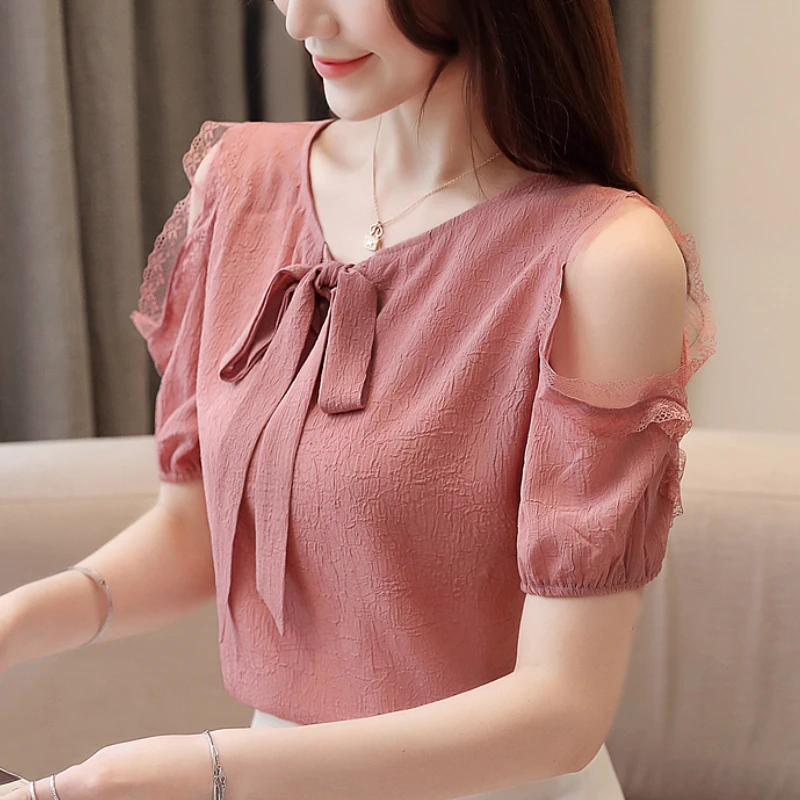 Женские топы и блузки модные женские с коротким рукавом шифоновая блузка Рубашки