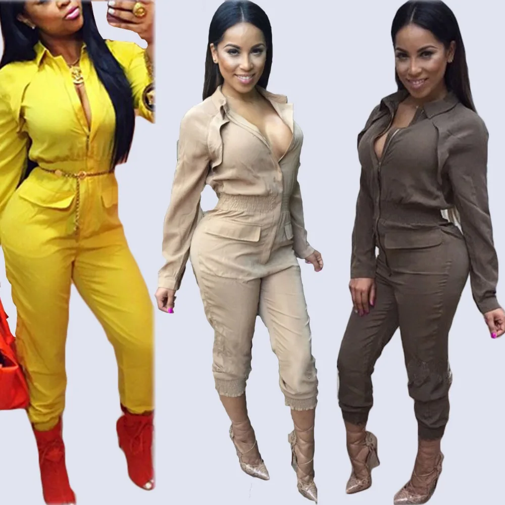 Женский комбинезон с V-образным вырезом длинным рукавом и | Женская одежда