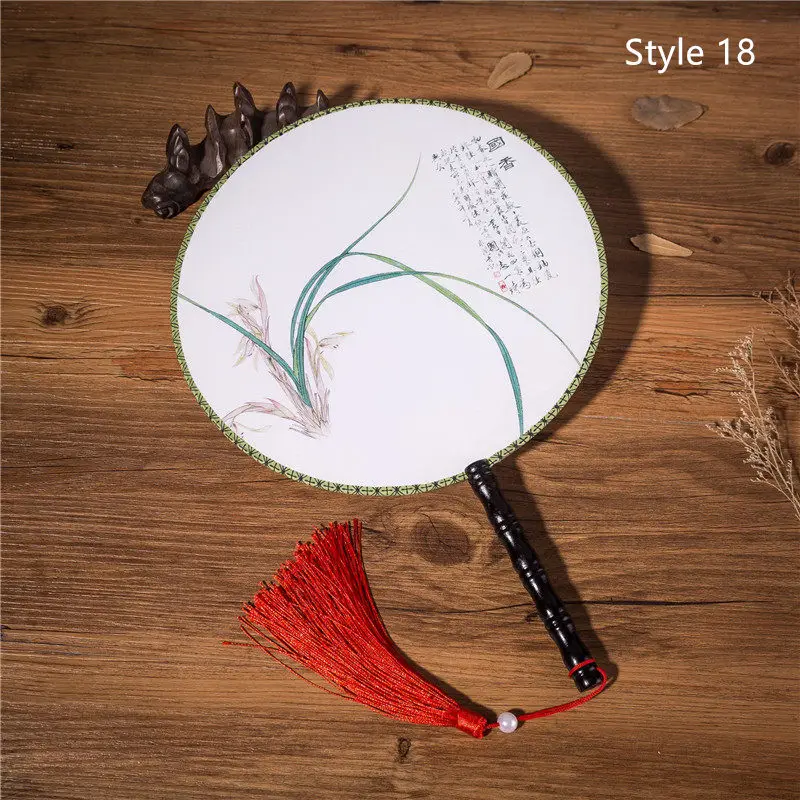 Style 18 28 Стиль s Женский Классический танец Круглый Китайский стиль ручной двусторонний цветок Печатный Шелковый круговой вентилятор с кисточкой кулон - Цвет: Style 18