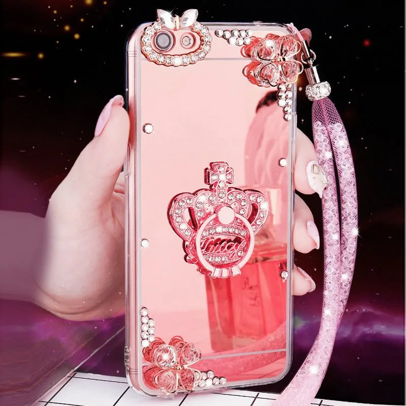 Для samsung A5 A7 2017 A6 плюс A8 2018 Кристалл Rhinestone Камень Зеркало задняя крышка мягкий