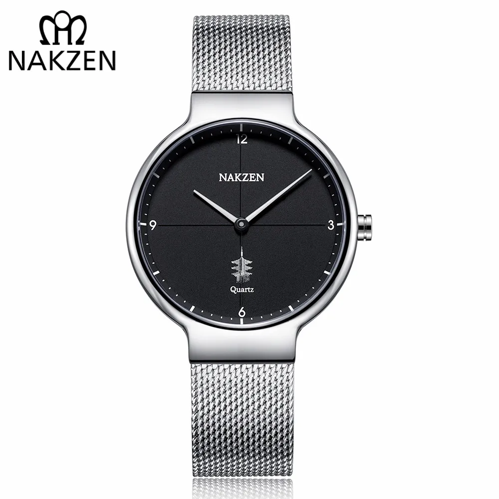 Black NAKZEN женские модные повседневные ультра тонкие кварцевые часы лучший бренд класса люкс водонепроницаемые женские наручные часы Relogio Masculino - Цвет: Black