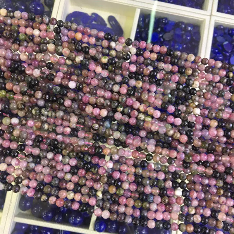 Multicolor 5mm natural tourmaline stone jaspers round loose beads fit diy bracelet necklace top quality findings 15inch B3445 | Украшения и