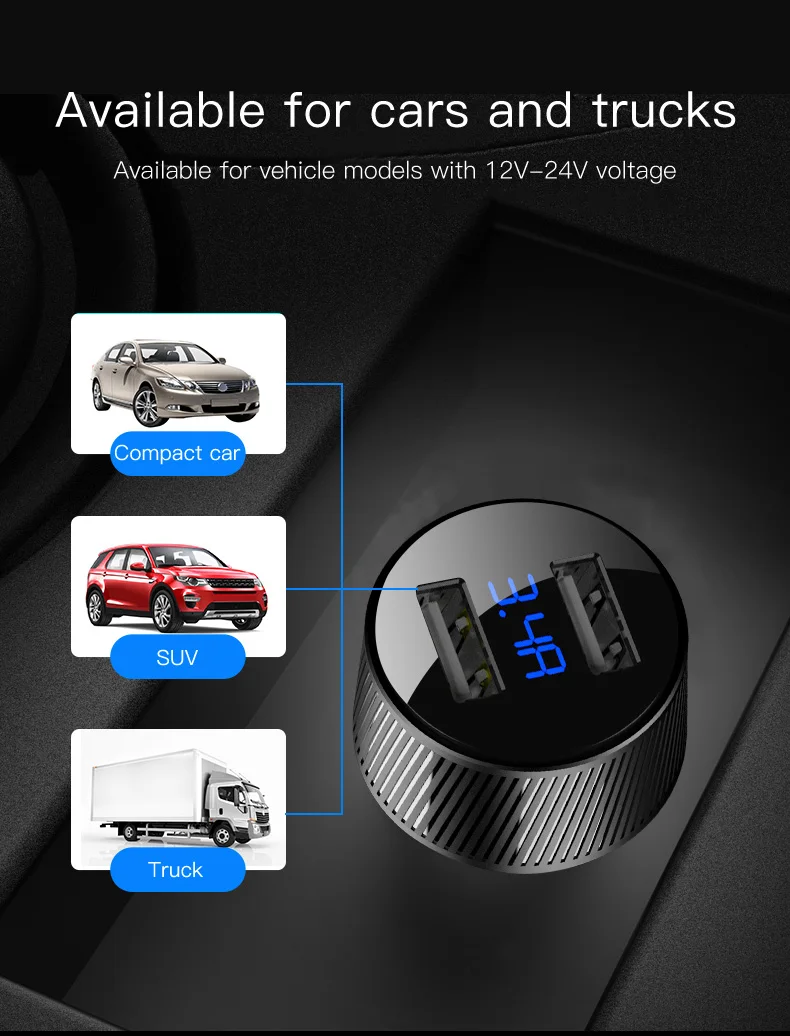 Yesido Y31 3.4A двойной Переходник USB для зарядки в машине цифровой дисплей быстрое зарядное устройство для телефона планшета напряжение тока монитор автомобильное зарядное устройство