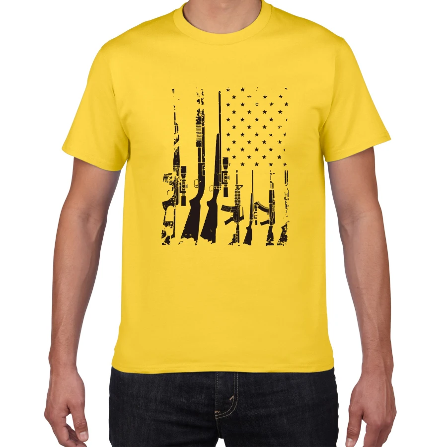 yellow Американский флаг, пулеметы, Мужская футболка, дух ковки, одежда, состаренный Флаг США, пистолет, хлопок, Мужская футболка, большие размеры, футболка для мужчин - Цвет: yellow