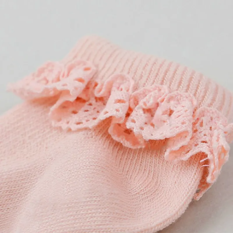 Зимние детские носки для маленьких девочек белые розовые хлопковые кружевные с