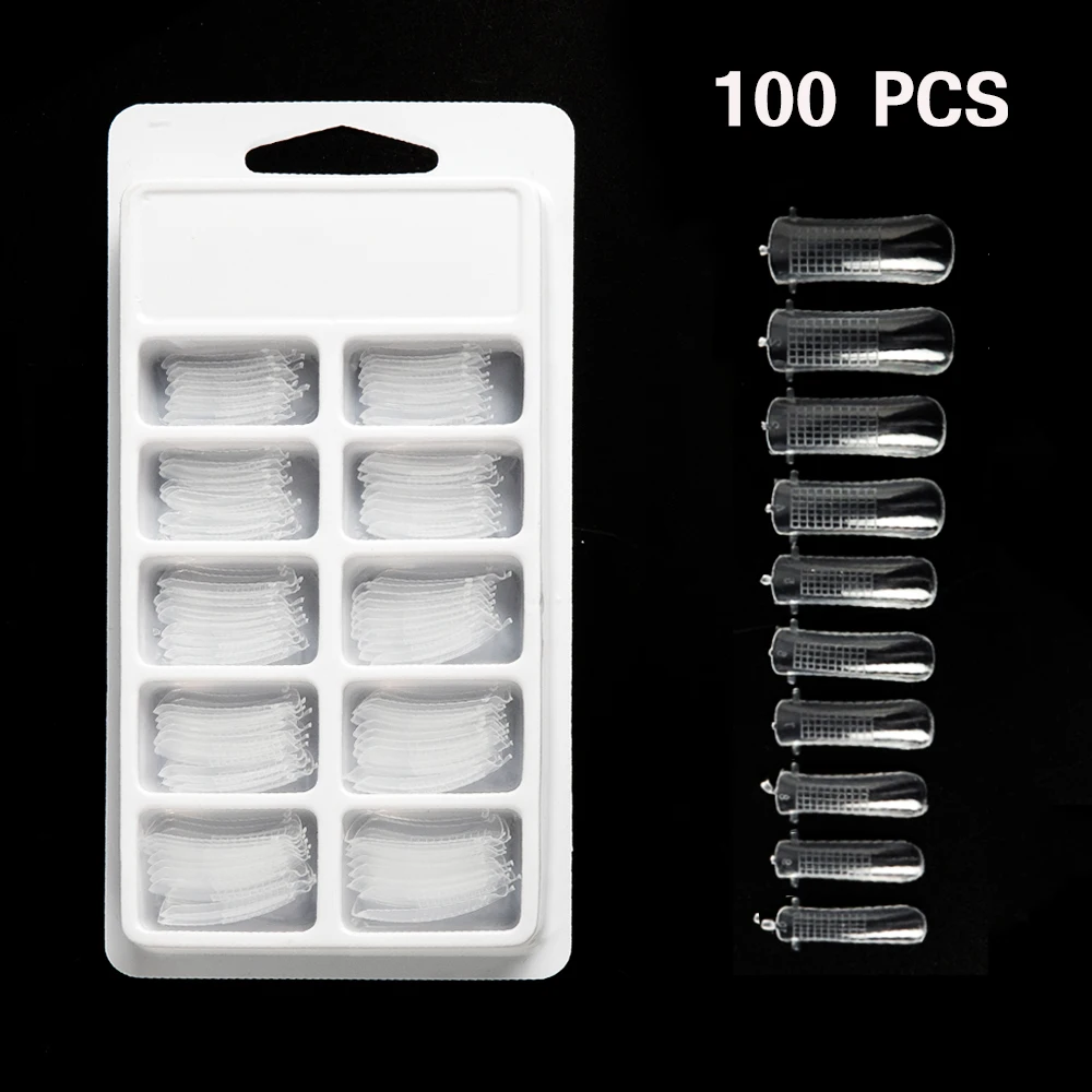 20/100 pcs Clear Full Cover Nail Forms Acrylic False Fake Nails Quick Building Mold Tips Nail Finger Extension