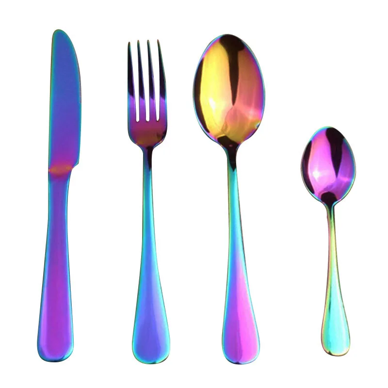 1 шт. набор посуды из нержавеющей стали разноцветных столовых приборов с радугой