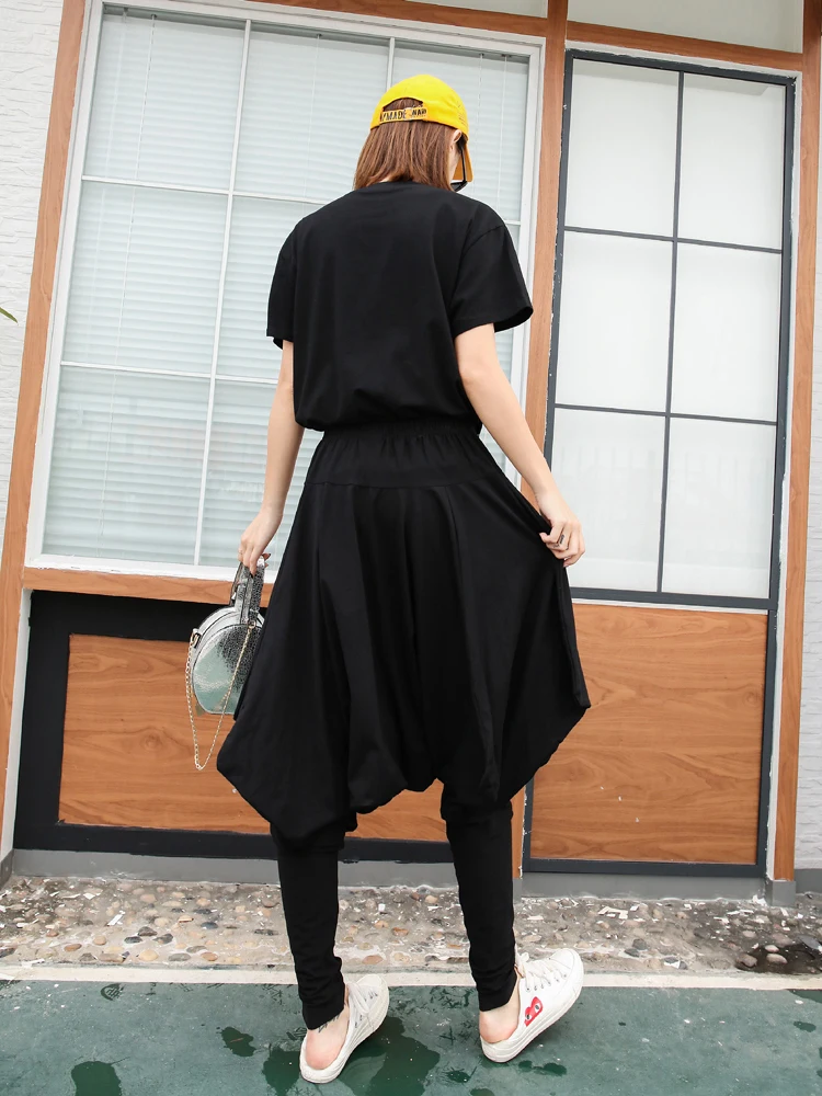 QING MO женские черные однотонные брюки с высокой талией повседневные полной длины