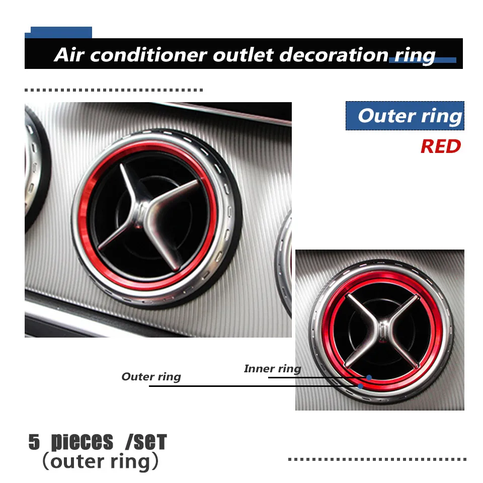 5 pcs outer red Atreus, 5 шт., автомобильная центральная консоль, вентиляционное отверстие, выходное кольцо, наклейки для Mercedes Benz A B GLA CLA Class W176 W246, автомобильные аксессуары - Название цвета: 5 pcs outer red