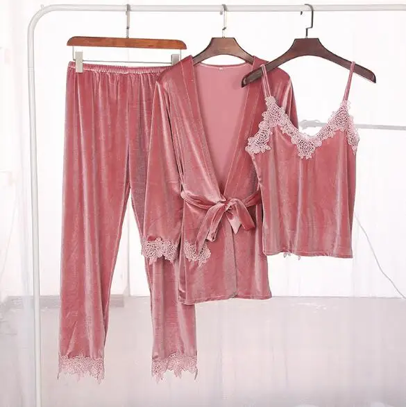 Осенне зимняя Пижама Fdfklak Женский пижамный комплект теплая Золотая Бархатная