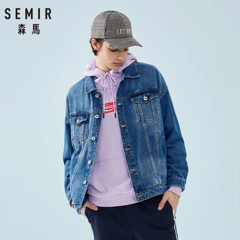 Мужская джинсовая куртка SEMIR потертая в стиле ретро с нагрудным карманом и