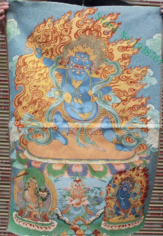 

36 inch Tibet Silk embroidery Stand Vajrapani Chana Dorje Buddha Thangka Paintings Mural