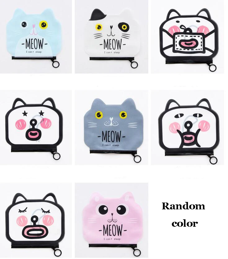 Random color ETya конфетные Закуски Кошелек для монет женский прозрачный ПВХ на молнии кошельки мультфильм кошка держатели для кошельков сумка для денег для детей подарок для девочки - Цвет: Random color
