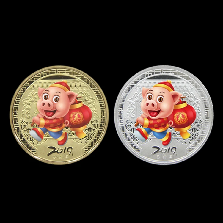 3 стиля 2019 памятная монета с надписью Lucky Pig подарок на Новый год позолоченная