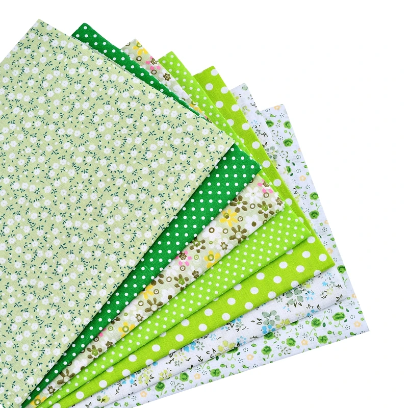 7 шт./лот 100% Хлопковые Однотонные Зеленые Напечатанные Состеганные Ткани Набор Текстильных Пластин для Шитья Тканей Tilda 50x50 см.