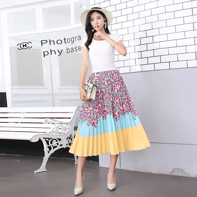 Женская юбка миди с принтом Surmiitro длинная Плиссированная Юбка трапециевидной