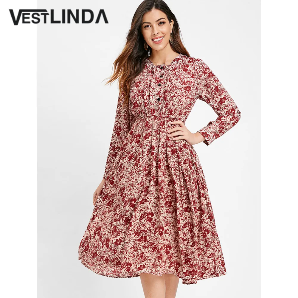 Женское платье трапеция VESTLINDA Осеннее Повседневное средней длины с высокой