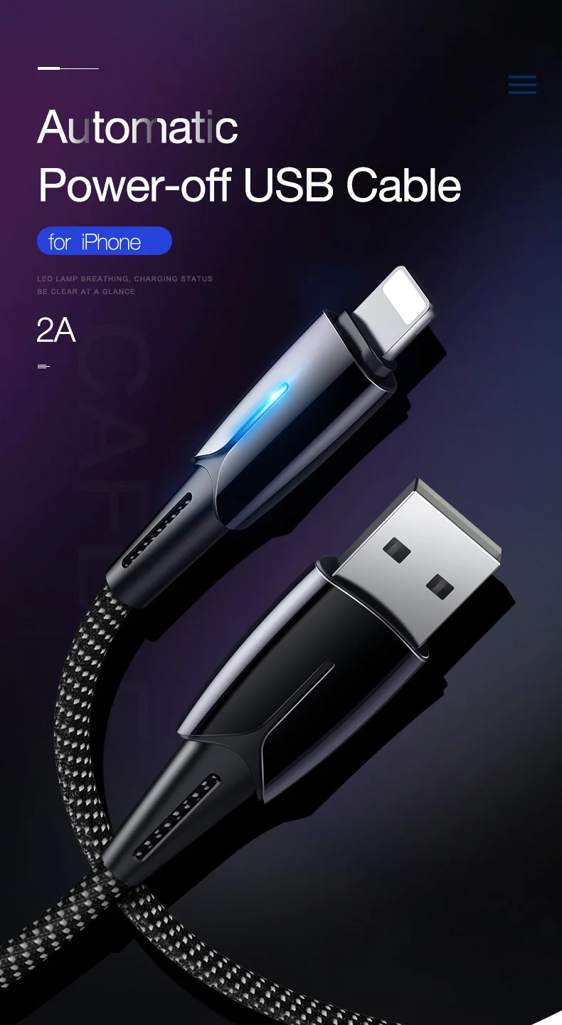 CAFELE USB кабель для iPhone X Xs Max Xr 8 7 6 6s 5 s Plus автоматическое отключение кабеля 2.0A зарядный кабель для передачи данных для IOS 11 10