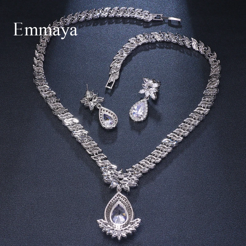 Emmaya бренд очарование Сияющий AAA кубический циркон белого золота цвет кристалл серьги ожерелье набор для женщин невесты ювелирные изделия подарок
