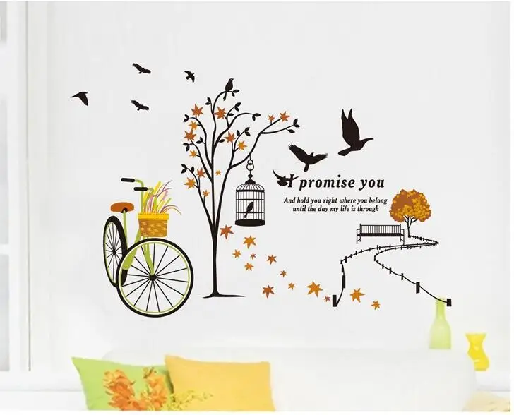 

free shippingLPAdhesive DIY wall stick a cage bird tree decoration HuaQiang post JM7248 sitting room bedroom can remove sticker