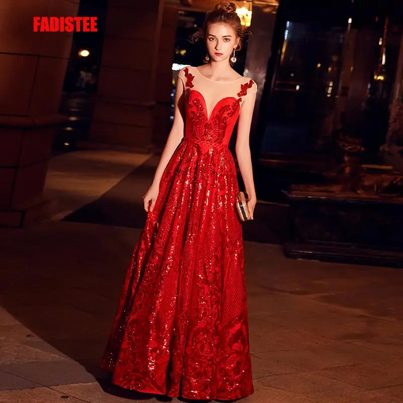 FADISTEE Новое поступление вечернее элегантное платье для выпускного вечера Vestido de Festa платье Robe De Soiree кружевное ТРАПЕЦИЕВИДНОЕ с глубоким вырезом без рукавов красное