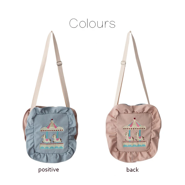 Harajuku Cartoon Embroidery Female Student Handbag New Hot Women's Color Matching Ruffled Shoulder Bag Messenger Bag