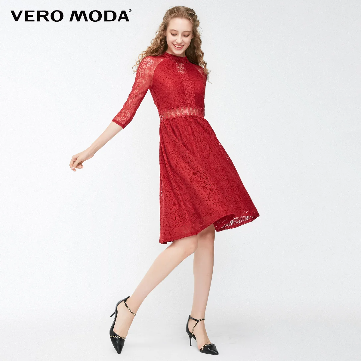 Vero Moda Новое Женское кружевное платье с вырезами на молнии 3/4 рукавами | 318361501