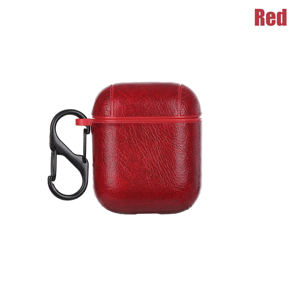red for airpod 2 Винтажный чехол-крючок из натуральной кожи для AirPods, матовый чехол для Airpods 1 2, роскошная Защитная сумка для хранения, черный и коричневый цвета, Прямая поставка - Цвет: red for airpod 2