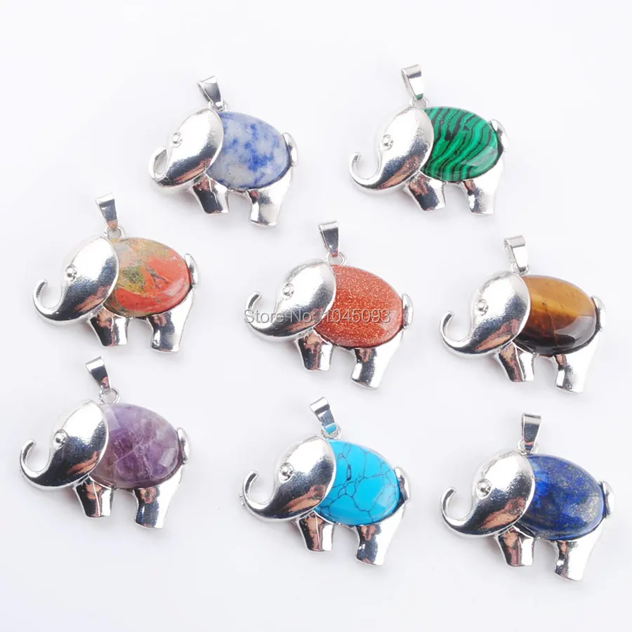 YOWOST Energy Cute Elephant Pendants for Child Jewelry Chakra Natural Gem Stone Tiger Eye Pink Quartz Lapis Lazuli QBN370 |