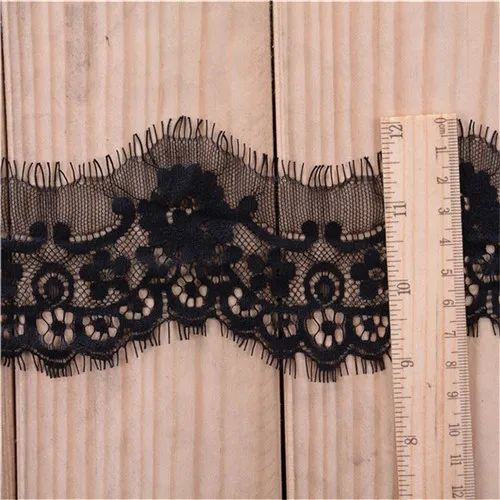 black 3 м/лот, Ширина 7,5 см, неэластичные ресницы, кружевная отделка, ткань, цветок, сделай сам, ремесла, свадебное платье, одежда, Lngeire, кружевной материал - Цвет: black