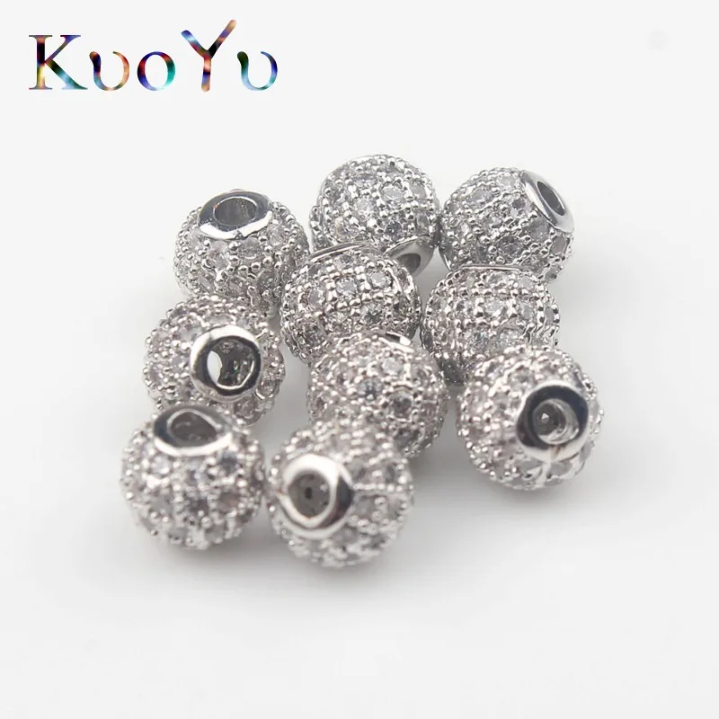 3pcs 3 шт./лот круглый шар CZ Бусины Металлические Латунные Микро Проложить Кристалл Циркон Бусины-разделители для ювелирных украшений Hand-Made подвески для создания браслета 4/6/8/10 мм - Цвет: 3pcs
