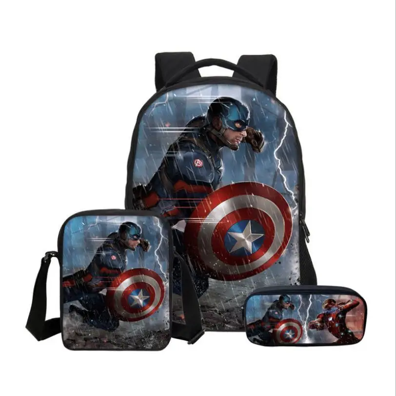 Новинка 3 шт./компл. рюкзаки для мальчиков и девочек Книжная сумка Marvel Avengers Hero Captain
