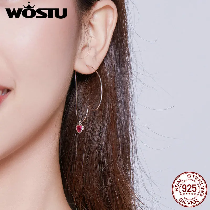 WOSTU, 925 пробы, серебряная подвеска-кристалл, сердце, розовый циркон, висячие серьги для женщин, свадьба, для влюбленных, модное ювелирное изделие CTE214