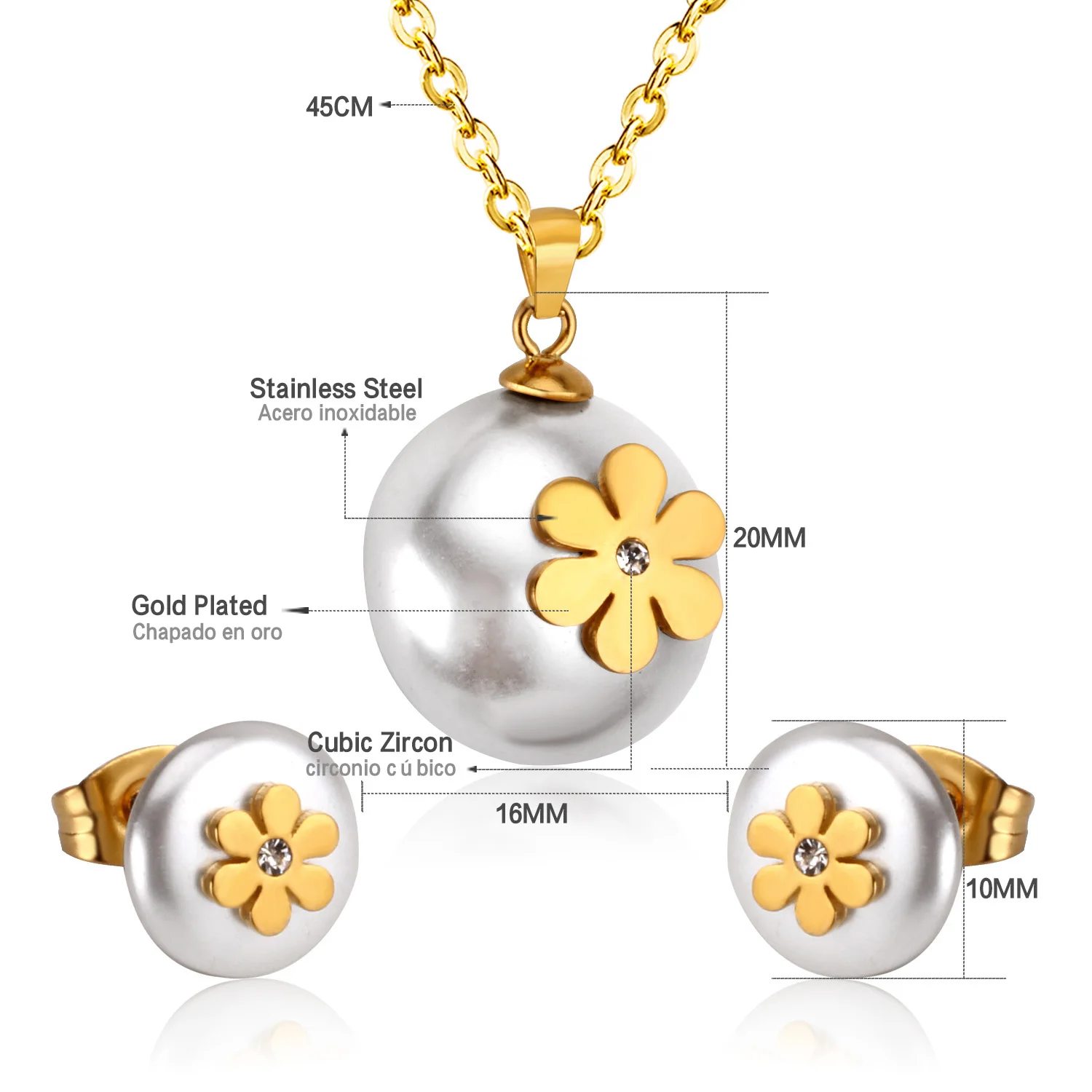 Ювелирный Комплект из колье и серёг нержавеющей стали|flower jewelry set|fashion setjewelry sets |