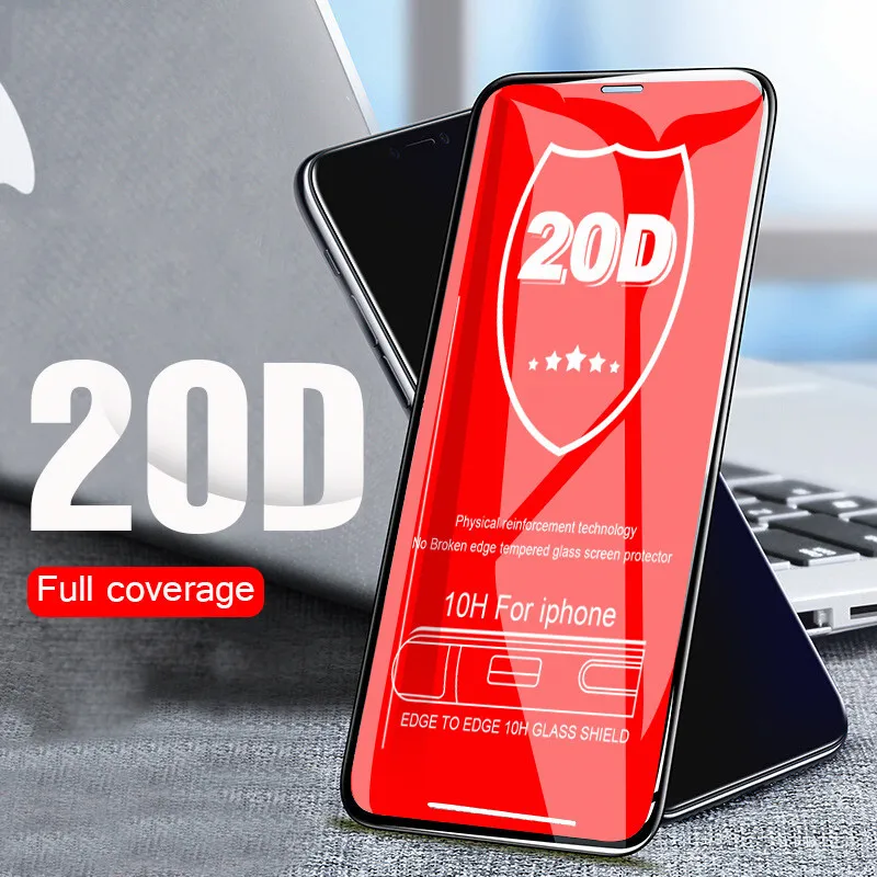 2 шт 20D Защитное стекло для iPhone 7 8 X XS 6 6S Защита экрана полное покрытие защитная