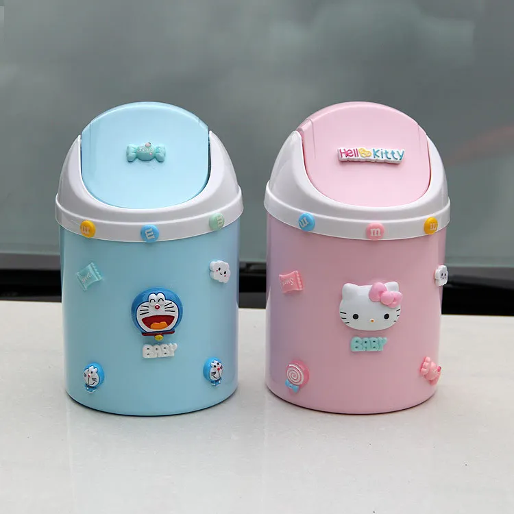 Рисунок «Hello Kitty» мини Чана для мусора корзина для мусора офисный Настольный маленький мусорный бак Роскошный чехол-книжка с крышкой обеденный, журнальный столик автомобиля мусорное ведро для переработки