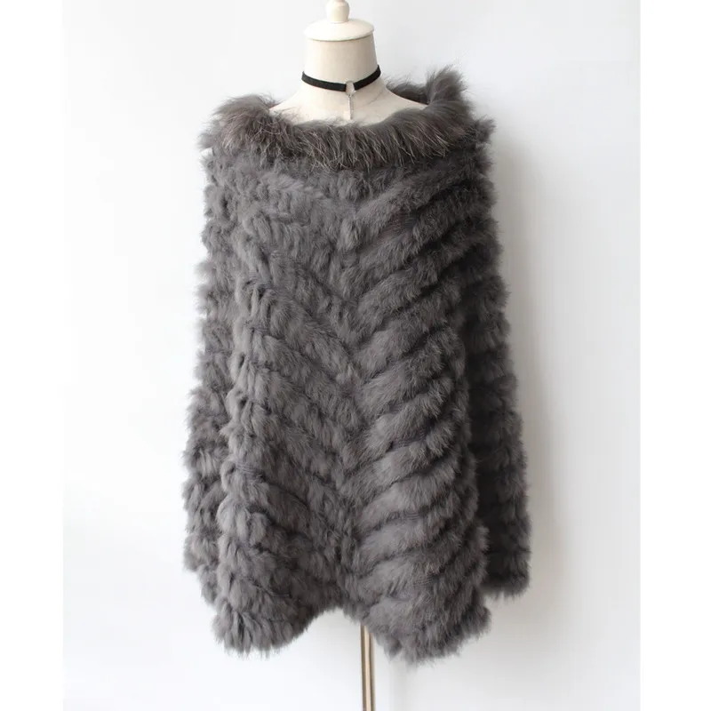 (TopFurMall) женское Вязаное пончо из кроличьего меха шали с воротником енота Женский