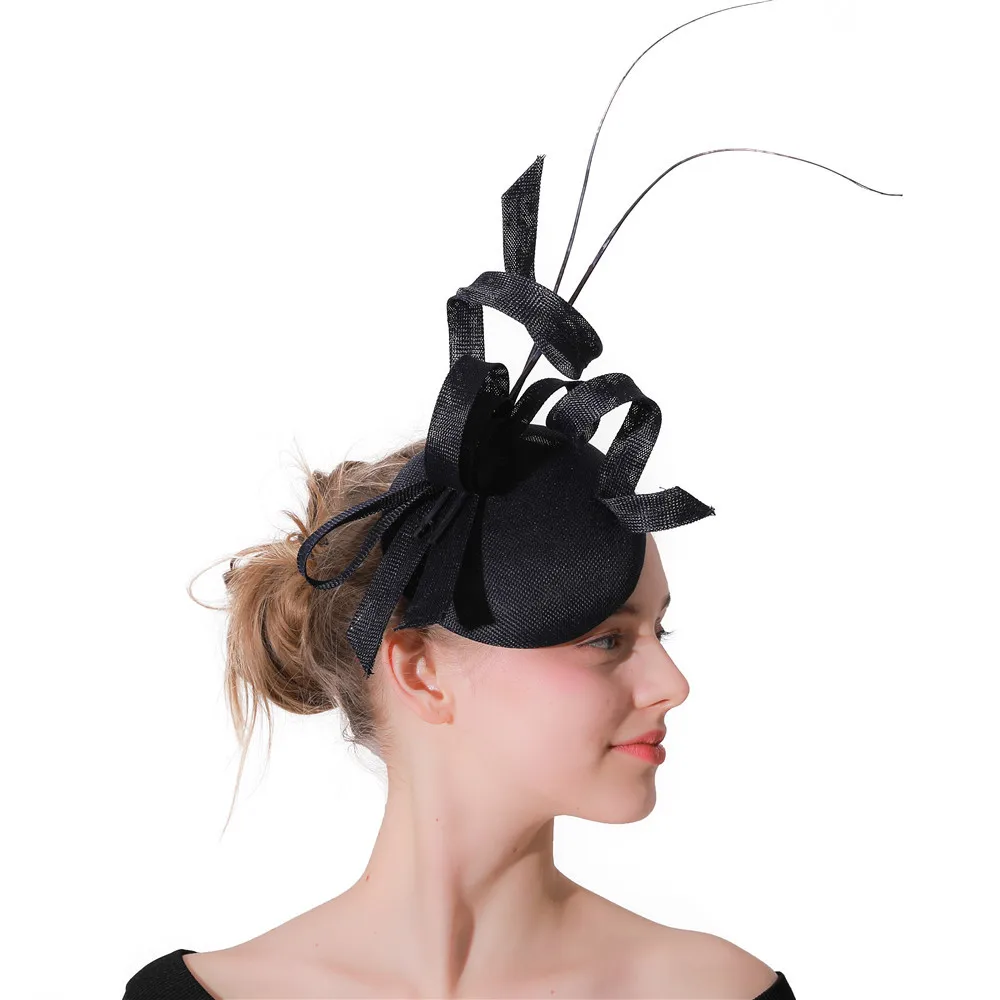 Fascinators navy Blue Hat Women Large Brim Flowers Linen Royal Wedding Fedoras Ladies Sinamay Hats Kentucky Derby Party Fedora